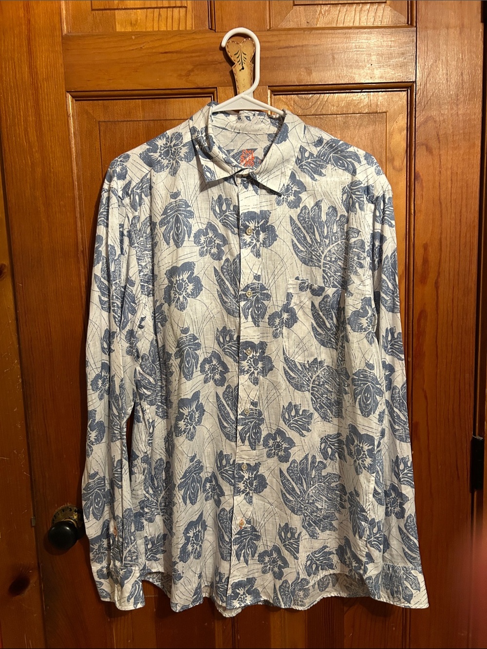 J. McLaughlin Men's Long Sleeve Gramercy Print Linen Shirt Large